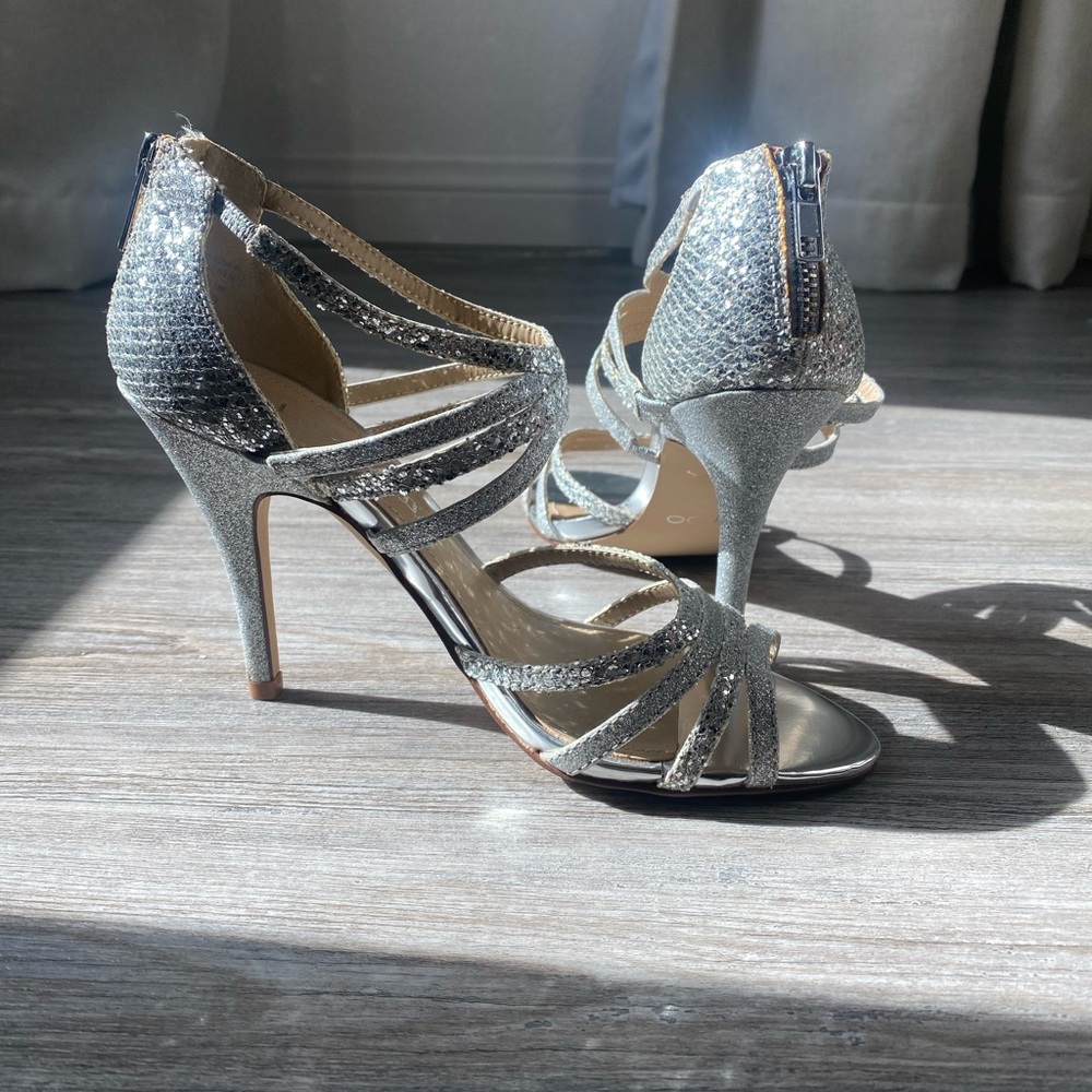 Silver Glitter Strappy High Heel Sandals - Women